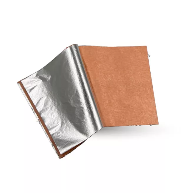 Imitatie aluminiumblad – 14 x 14 cm – Giusto Manetti – boekje van 25 vellen Imitatie aluminiumblad – 14 x 14 cm – Giusto Manetti – boekje van 25 vellen