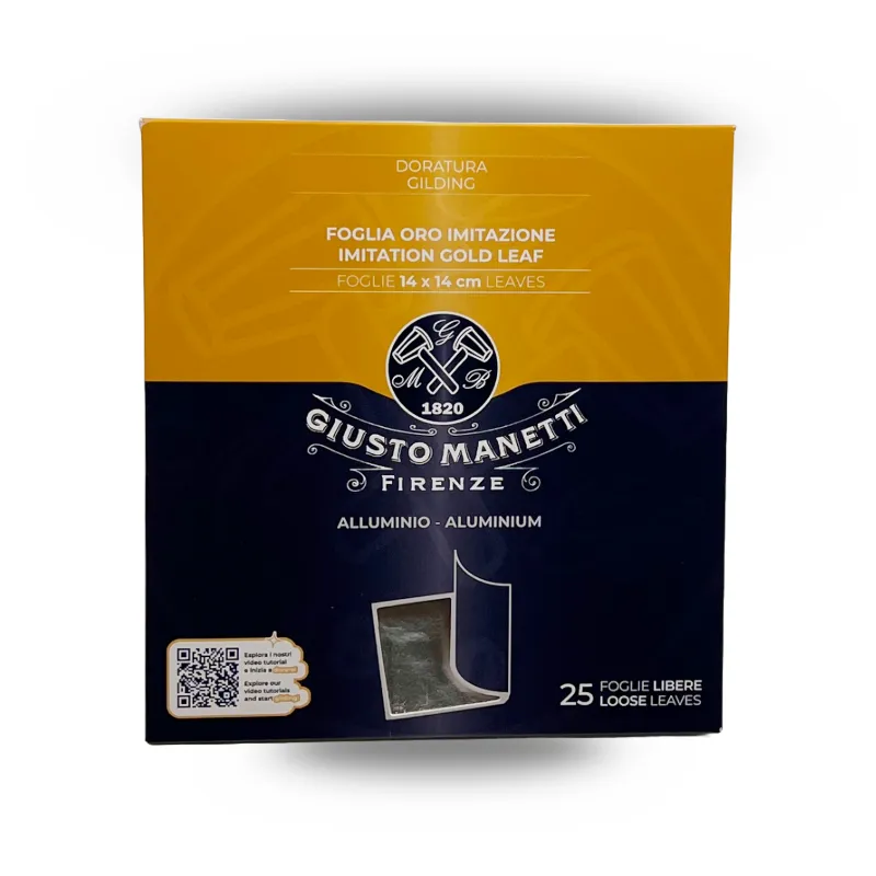 [2ZAL14BL] Imitatie zilveren aluminiumbladen – 14 × 14 cm – Boekje van 25 vellen – Giusto Manetti