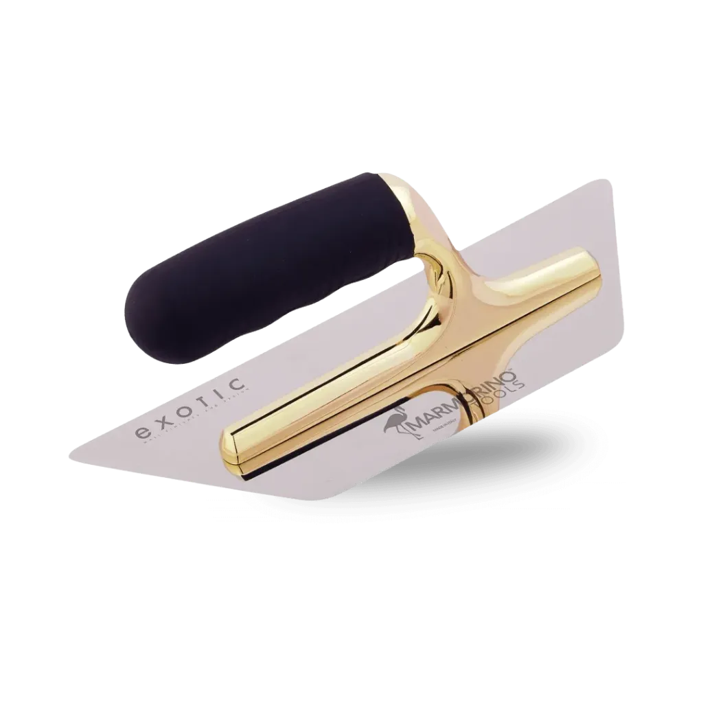 [26092] Elite Dual Exotic Left - Rigid trowel of 0.6 mm with gold-plated handle for left-handers - Marmorino Tools